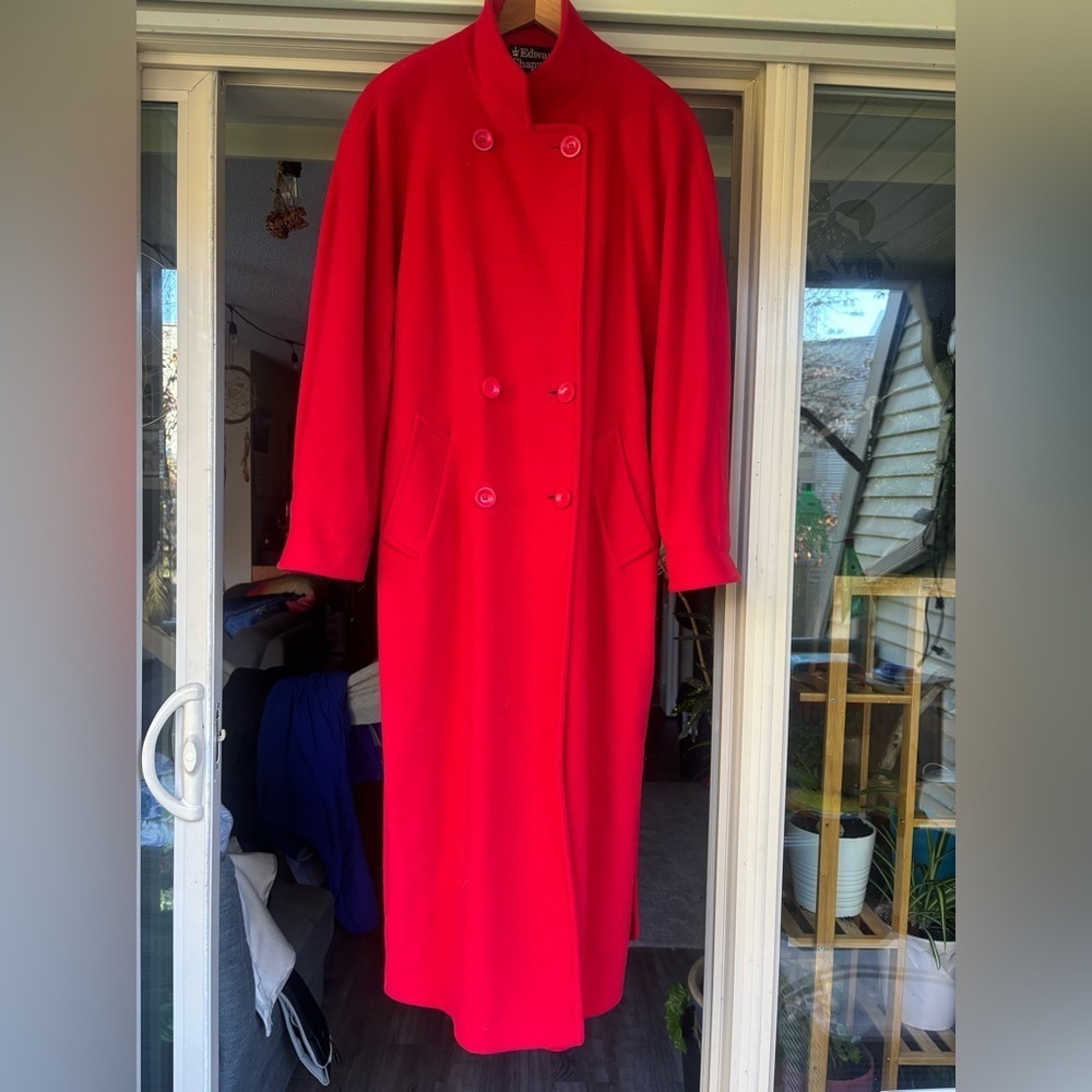 EDWARD CHAPMAN Cashmere Virgin Wool Stunning Red Long Coat S10 Like New W/ Belt - Picture 6 of 16